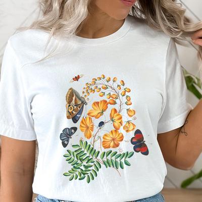 Vintage Plants & Butterflies Tee Shirt, Nature Retro Illustration Shirt, Butterfly and Moth Shirt, Gift T-shirt Nature, Cottagecore T-shirt