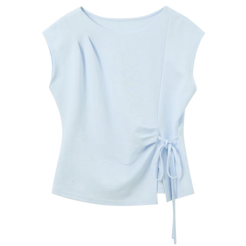 Sancai 2026 Summer Tie-Up Slit Short Sleeve T-Shirt S
