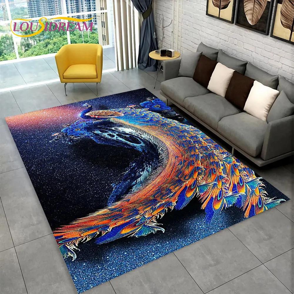 Bird Exquisite Peacock Animal Area Rug,Carpet for Home Living Room Bedroom Sofa Doormat Kitchen Decoration,Non-slip Floor Mats