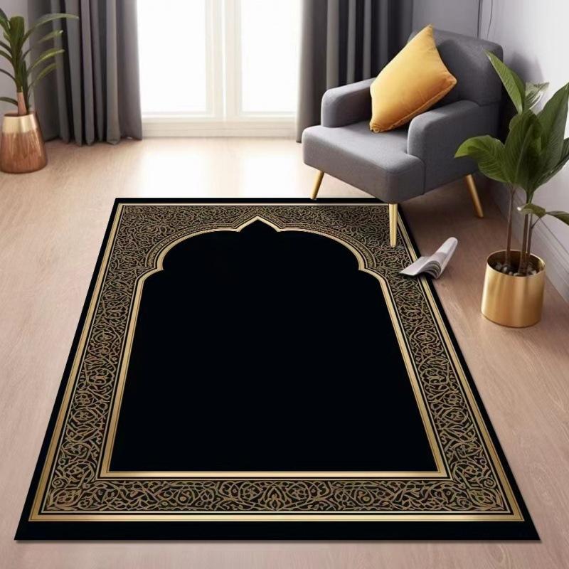 Ethnic Style Worship Carpet Crystal Velvet Kneeling Mat Non-Slip Wear Resistant Prayer Carpet Home Decoration
