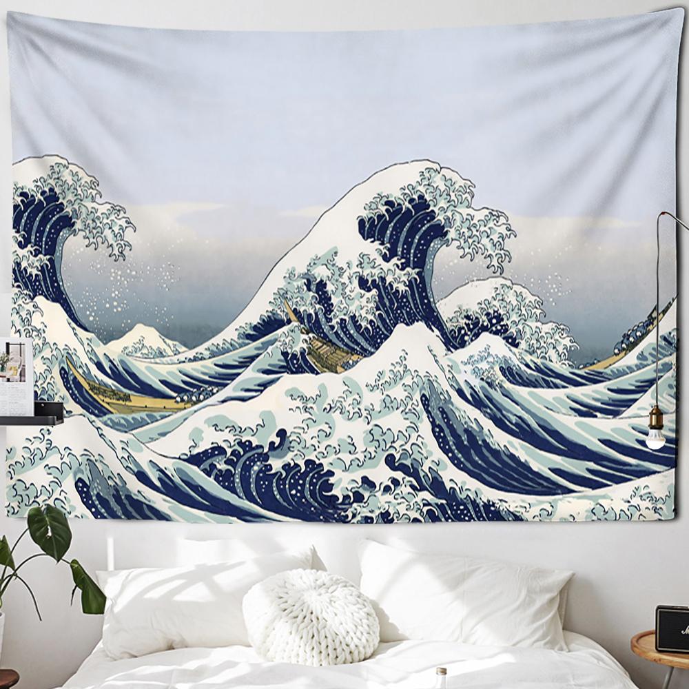 Japan Kanagawa Oil Painting Tapestry Wall Hanging Hippie Bohemian Style Simple Aesthetics Room Home Decor