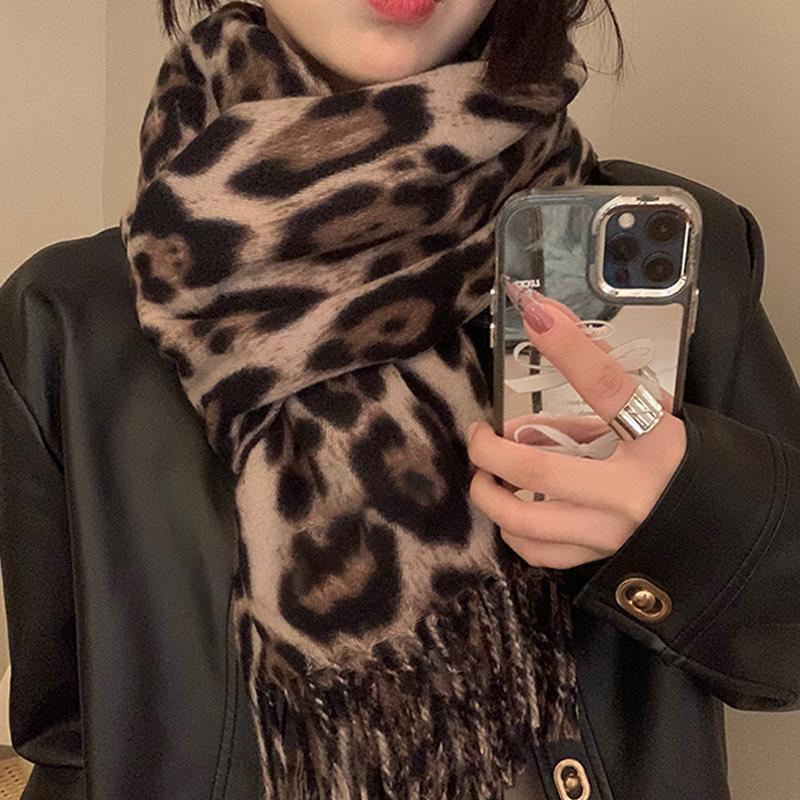

Autumn Winter Retro Leopard Print Tassel Scarf Women S Fashion All-Match Scarf Shawl жёлтый