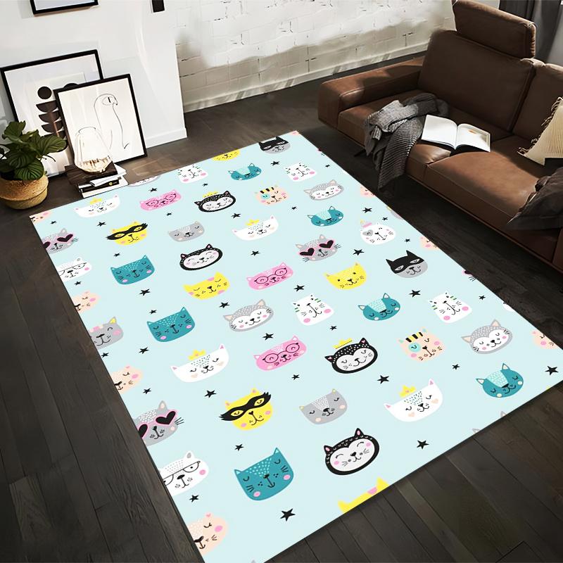 

Colorful Cartoon Cat Faces on Light Blue Background with Stars Pattern Carpet Suitable for use as an anti-slip1 for1room and bedroom sofas 40x60cm( 15x23in )