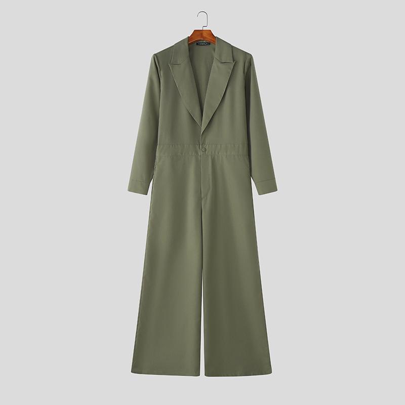 INCERUN Übergroße Herren Reverskragen Langarm Einfarbig Locker Lange Overalls Jumpsuits