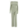Womens One-neck Knit 2 Piece Set Solid Color Long Sleeve Top Pants Slim Fit Casual Outfit