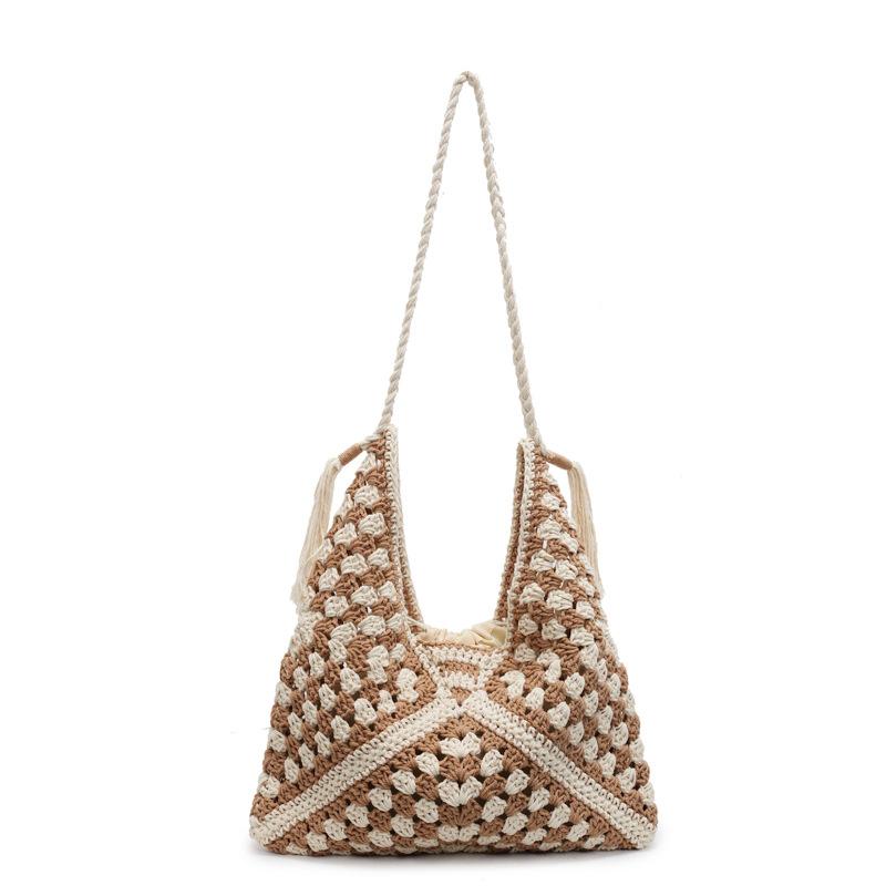 

Вместительная ручная плетеная сумка женская 2025 новая летняя отпускная соломенная сумка универсальная дорожная сумка через плечо