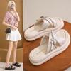 New Chinese Style Platform Slippers Women's 2025 Summer New Fashion Cross with Beach Wear One-word Slippers Women