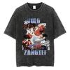 Loose Design Retro Washing Black Cotton Washing Cartoon Old Street Short-sleeved Men's T-shirt