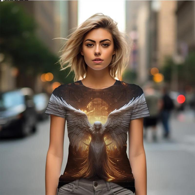 Elegant Angel 3D Digital Printed Women's Fashion Round Neck Short Sleeved T-shirt