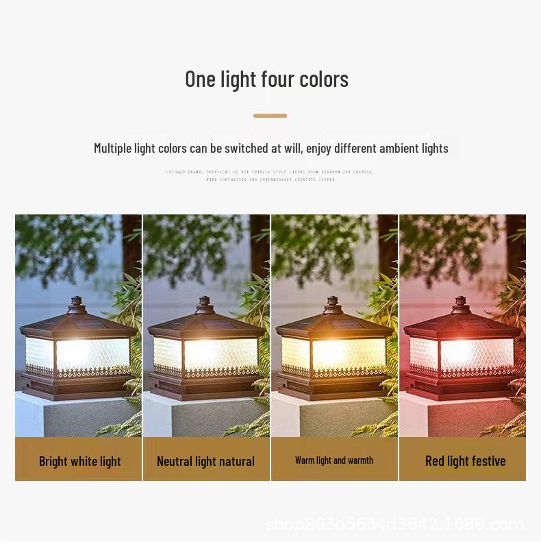 Copper Solar Waterproof Outdoor Pillar Light - European-Style Garden and Gate Lamp