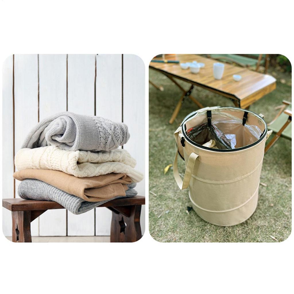 Collapsibles Camping Trash Can 37L Portable Outdoor Waste Bag Garbage Bin Household Large Dirty Clothes Basket Bag with Zipper