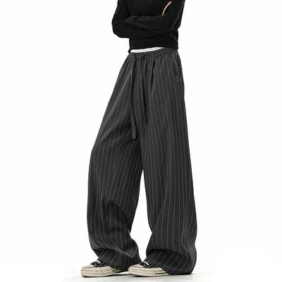 2025 Autumn Korean Style Men Pantalons Men Fashion High Waist Stripe Pants Male Casual Streetwear Straight Trousers S-2Xl