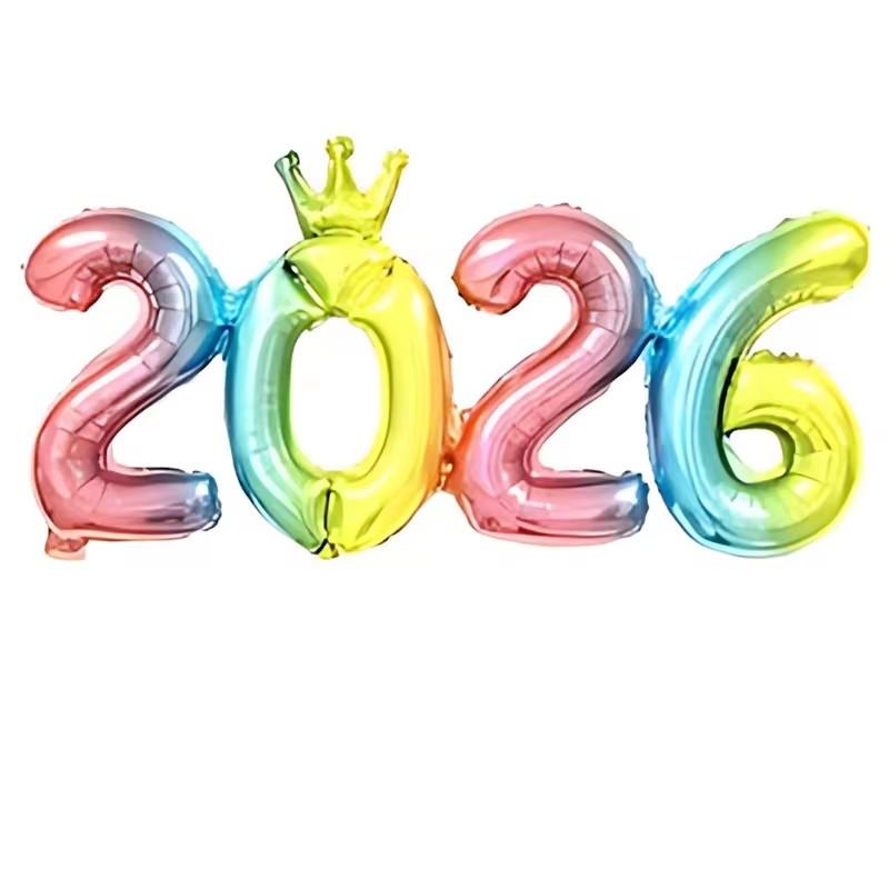 Party Supplies 2026: Crown Number Foil Balloons - Happy New Year Eve Decor & Christmas Navidad Photo Props