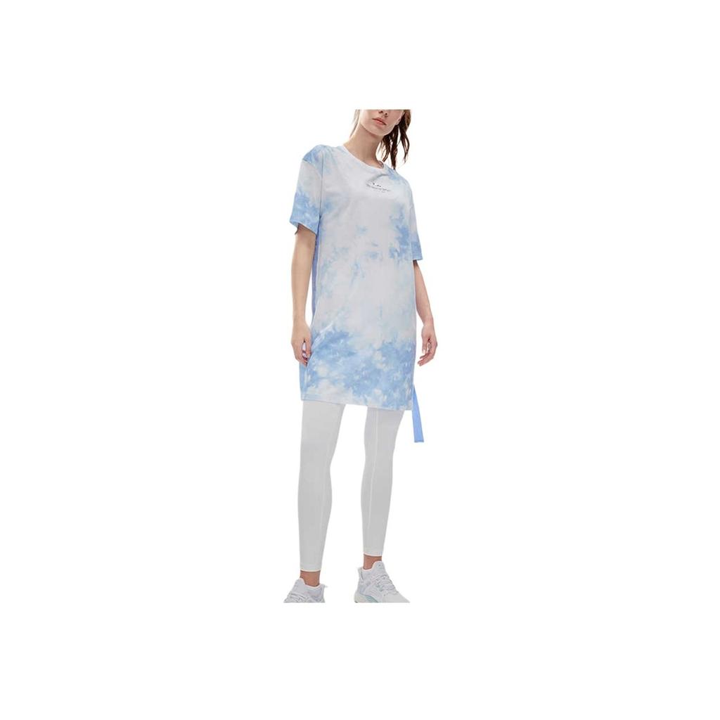 FILA Faded Tie-Dye Color Block Breathable Fitness Knit Dress Women Dresses Blue A11W221303FZA