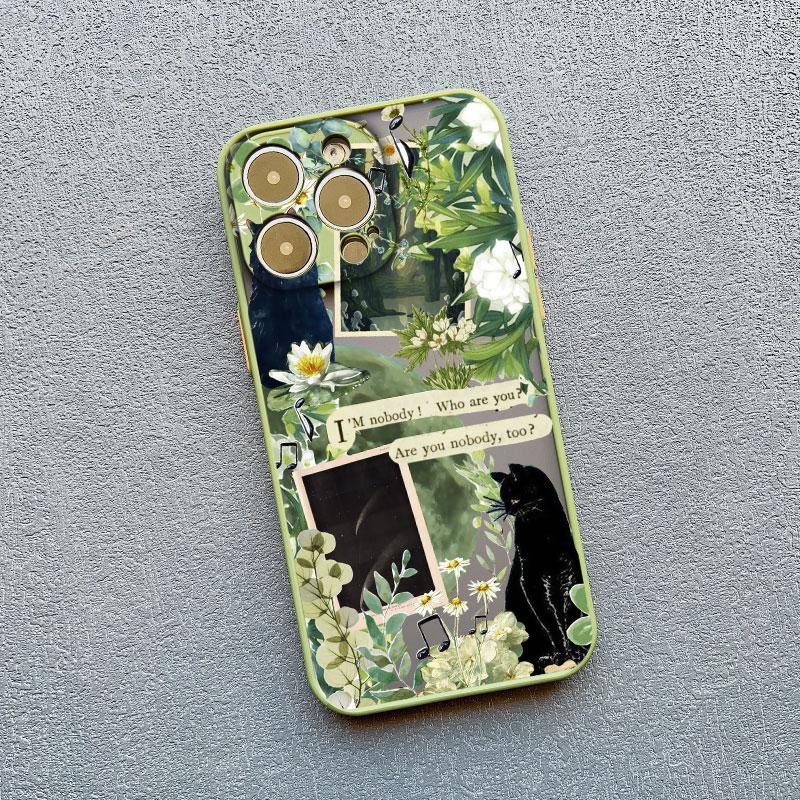 Retro Black Cat White Kitten Illustration Phone Case For iPhone 17 16 15 14 13 11 12 Pro Max Mini 15 16 Plus Case Cute Cartoon