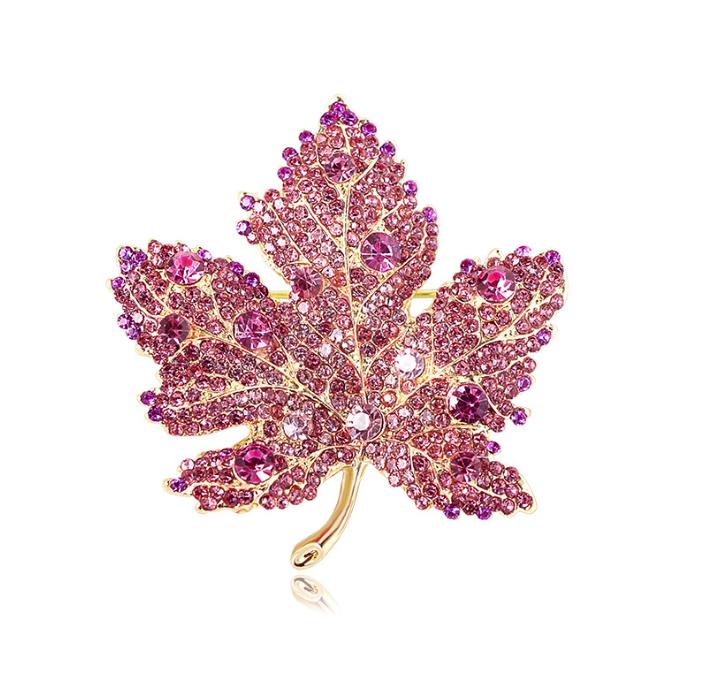 Strass Rote Farbe Ahorn Brosche Vintage Blaue Ahornblatt Strass Kristall Anhänger Damen Brosche Anstecknadel Corsage Zubehör Geschenk