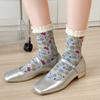 1 Pair Korean Style Women Socks Autumn Winter Long Cute Sweet Floral Fashion Socks Lady Contrast Lace Street Casual Sokken Femme