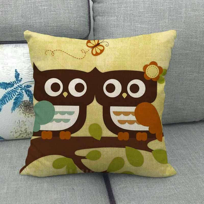 Cartoon Owl Series Digital Printing Short Plush Pillow Covers Decorative for Car Sofa Office Cushion Cover Home Goods