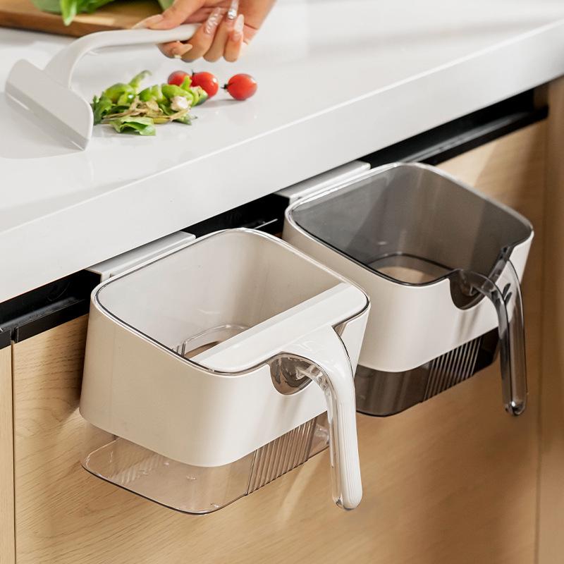 Wall-Mounted Kitchen Trash Can with Scraper - Cabinet Door Hanging Design