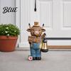 Rustic Garden Decoration Highland Cow Statue with Battery Powered Lantern Small Cattle Figurine Welcome Sign Outdoor Resin Sculpture for Lawn