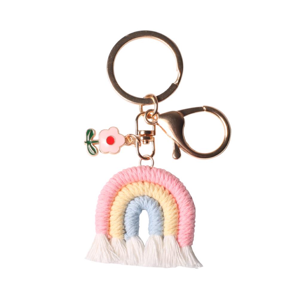 Handmade Multicolor Gradient Crochet Rainbow Tassel Keychain Accessory