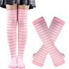 Lange über dem Knie Socken Damen Fäustlinge Armstulpen Handschuhe Set Gestreifte Oberschenkelhohe Strümpfe Damen Mädchen Rosa Schwarz Weiß Lolita