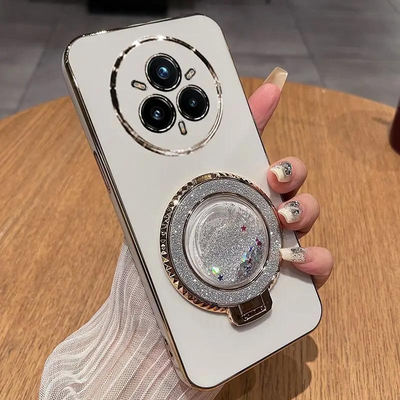 For Realme 14 Pro Fashionable Galvanized Phone Case for Realme 14 13 Pro Plus 12 11 Plus C67 C65 4G 5G Quicksand Bracket Shell