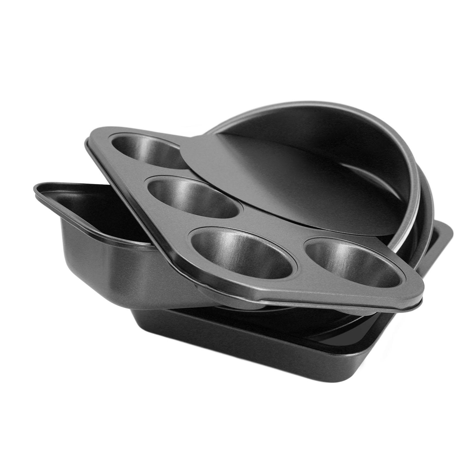 6pcs Baking Mold Set Loose Bottom Anti Stick Carbon Steel Cake Pizza Brd Pan for Home Kitchen