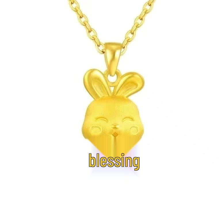 Elegant Gold Fu Rabbit O-Shaped Chain Necklace for Women - Cute Little Rabbit Collarbone Necklace
