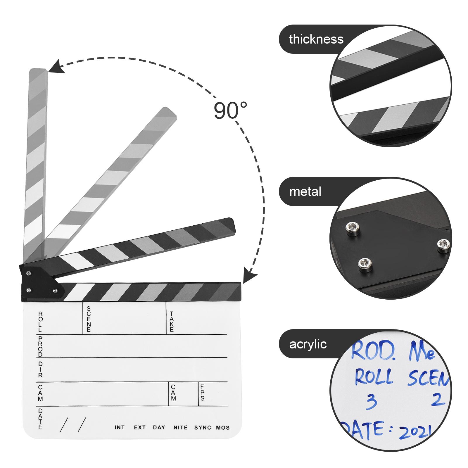 

Acrylic Clapperboard Film Clapboard Movie Director s Slate Cut Action Scene Clapper Board Film Slate Dry Erase Type 4 білий