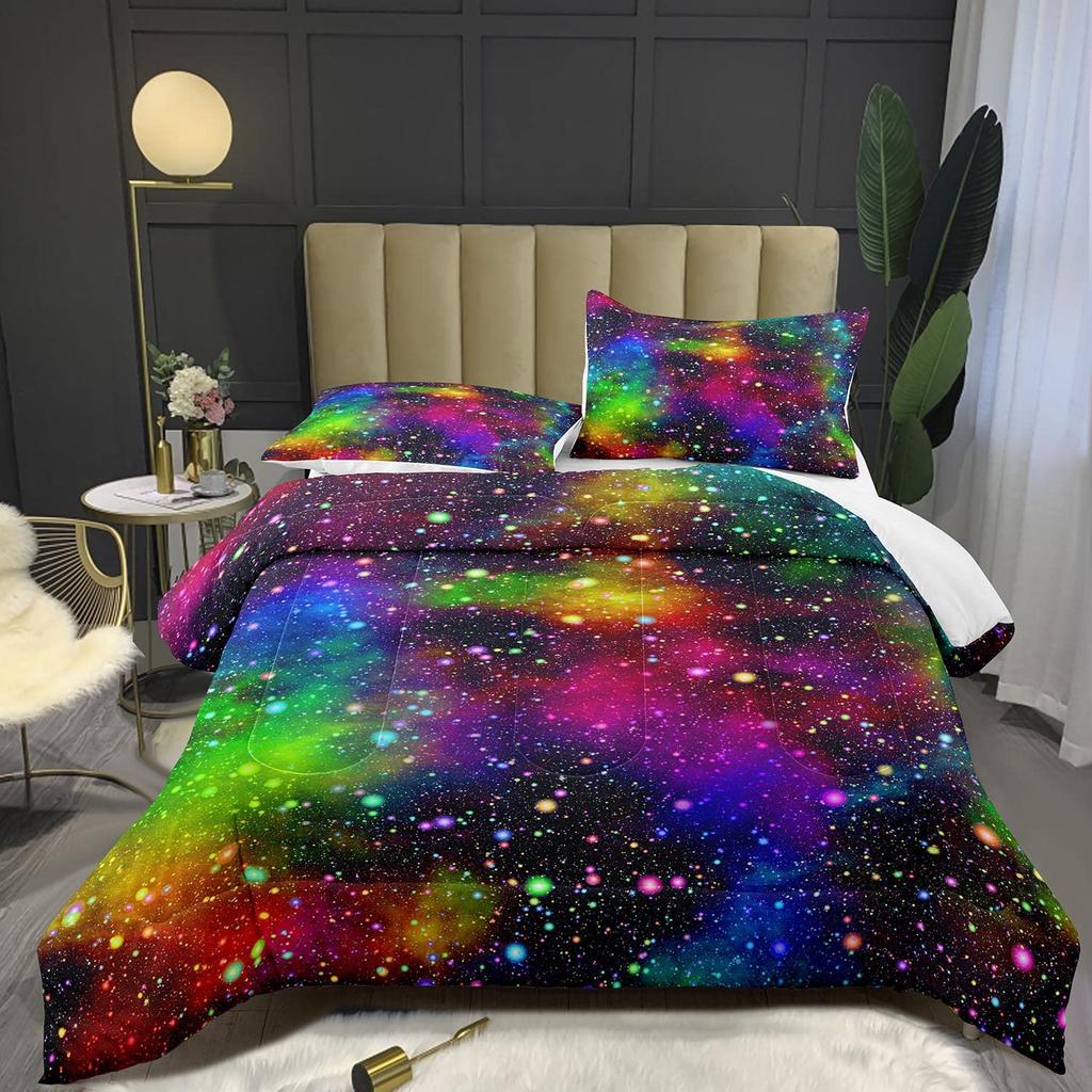 Galaxy Comforter Sets, 3D Outer Space Themed Bedding, All-Season Quilted Duvet, for Children Boy Girl Teen Kids with Pillow Sham