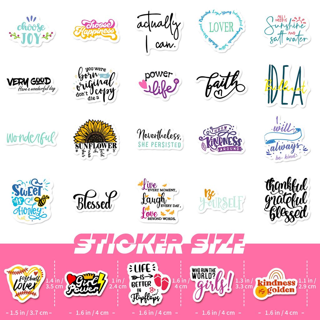 50 Small Size 4Cm English Letter Inspirational Text Sticker Water Cup Helmet Suitcase Notebook Graffiti Sticker