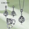 Luxury Black Zircon Jewelry 925 Sliver Cubic Zirconia Jewelry Sets For Women Earrings Pendant Rings
