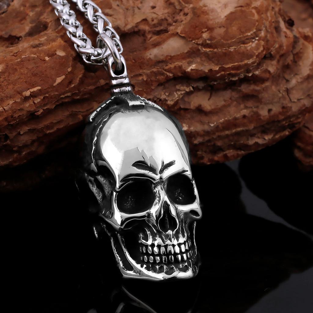 Creativo Collar de Acero Inoxidable 316L Calavera Fantasma Vintage Vikingo para Hombre Moda Neo-Gótica Rock Fiesta Colgante Amuleto Joyería