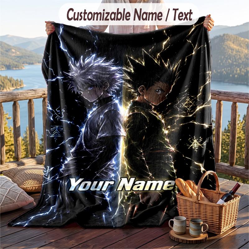 Personalized Flannel Throw Blanket,Hunter × Hunter Custom Printed Name, Cozy Plush Blanket For Home Use