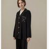 Gentle and Cool Ice Silk Long-sleeved Pajamas Women's Suit Black and White Camellia Spring Loose Women