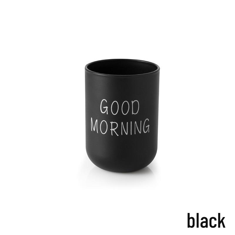 Nordic Style Non-Slip Toothbrush and Mouthwash Cup with "Good Morning" Print