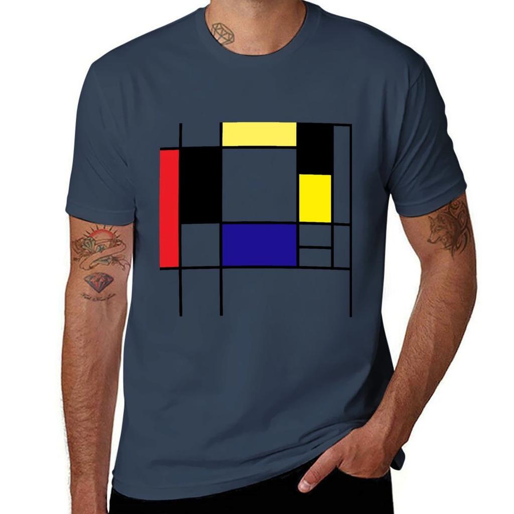 Mondrian Art Minimalist Red White Blue Yellow Black Tshirt Simple Casual Short Sleeve Tee