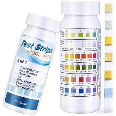 6Combination1Swimming Pool Water Quality Test Strips50Striped Chlorine BrominePHTotal Alkalinity Cyanuric Acid Test Strips for S
