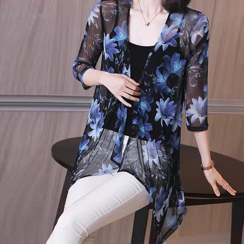 Outer Cardigan Sun Protection Jacket Women's Chiffon Top Mid To Long Summer Casual Vacation Mesh Thin Jacket Women's