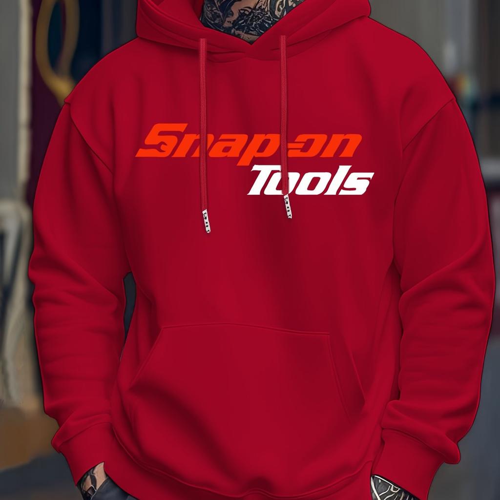 Men's Casual Hoodie with Eye-catching Pattern "SNAP ON TOOLS" Regular Style Hoodie
