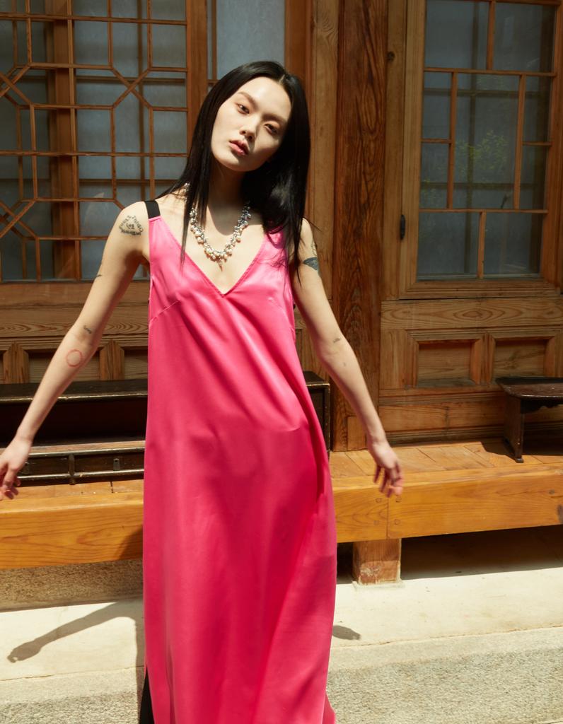 WARDOG Ribbon Long Dress Fuchsia Pink