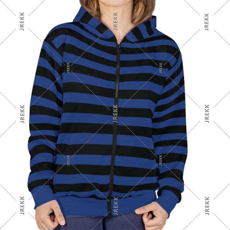 2026 Essentials Reißverschluss Hoodie Streifen Klassische Mode Streetwear Kapuzenmantel Reichhaltige Farbauswahl Frühling Lässig Lockerer Pullover 4XL blue