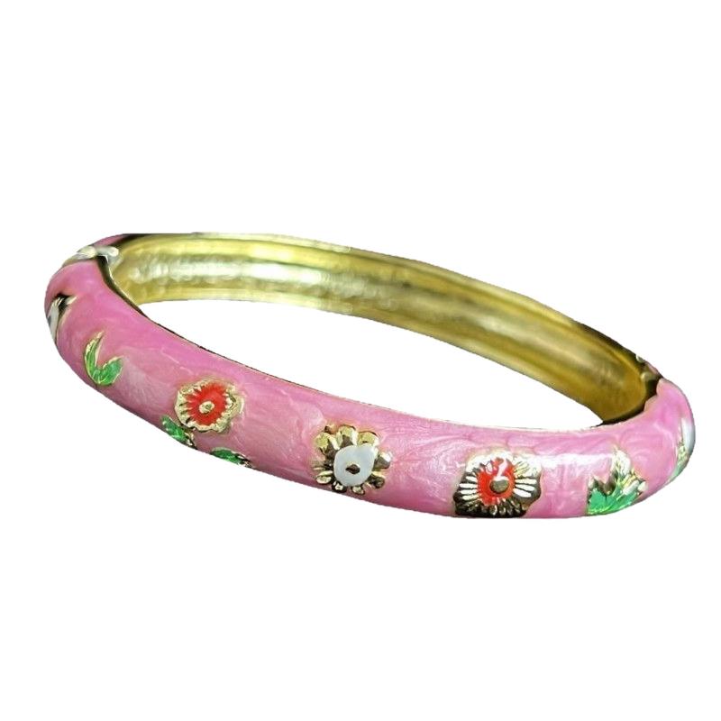 Vintage Bracelet For Women Small Flower Ethnic Style Cloisonne Bangles Women'S Elegant Jewelry Gifts