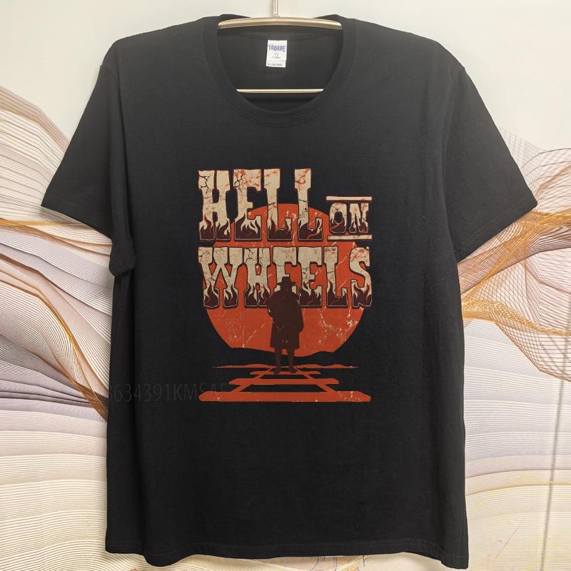Brand summer For man tshirt Hell On Wheels Western Train Silhouette Short Sleeve Adult ONeck tops summer cotton men tshirt