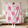 Pink Wavy Checkered Love Smileys Flannel Blanket  Bed Sofa Camping Car  Cinema  Christmas Valentines  Holidays