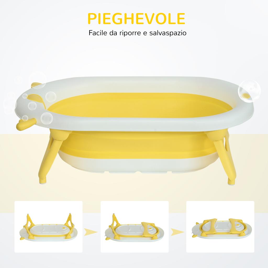 Foldable Baby Bath Tub, 0-3 Years, Temperature Indicator, Cushion, 81.5x50.5x23.5 cm, Yellow