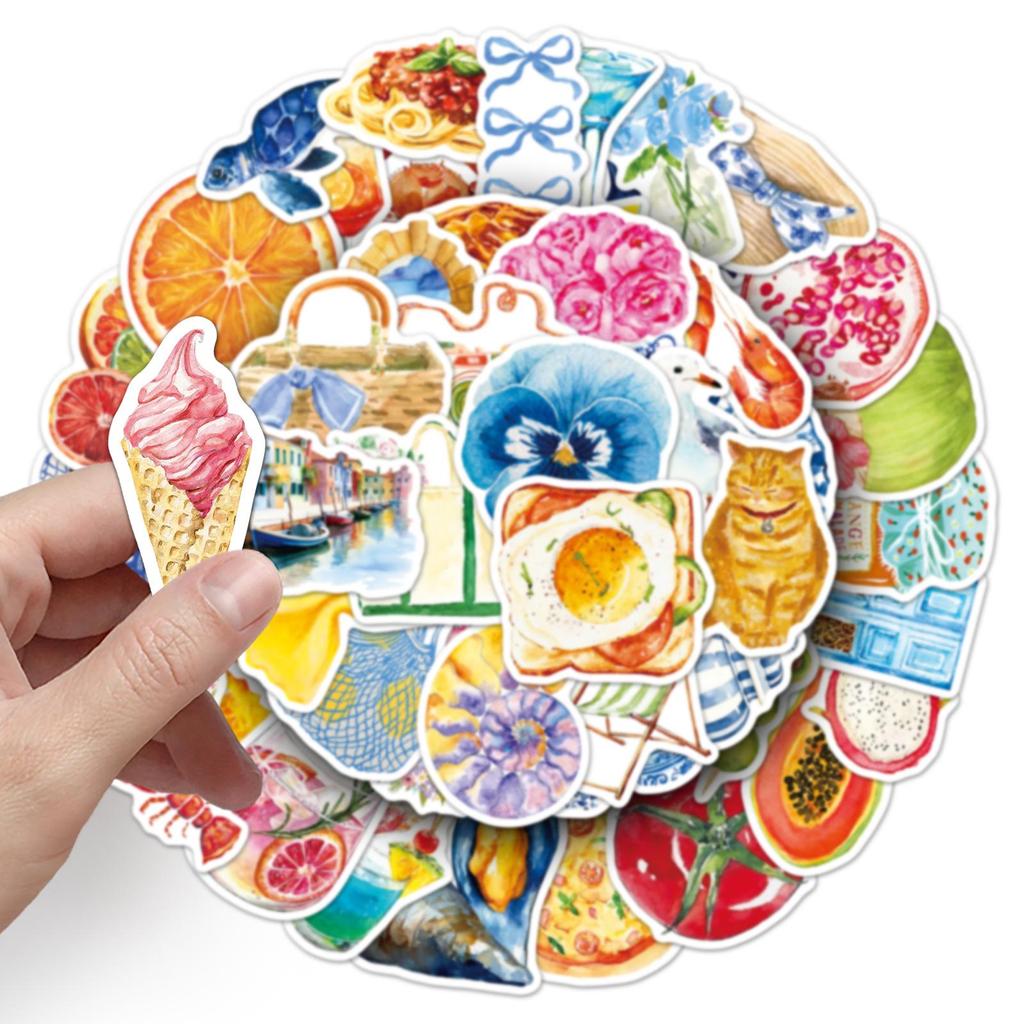 50-Piece Mediterranean Aesthetic Stickers for Girls' Travel Journals & DIY Decor