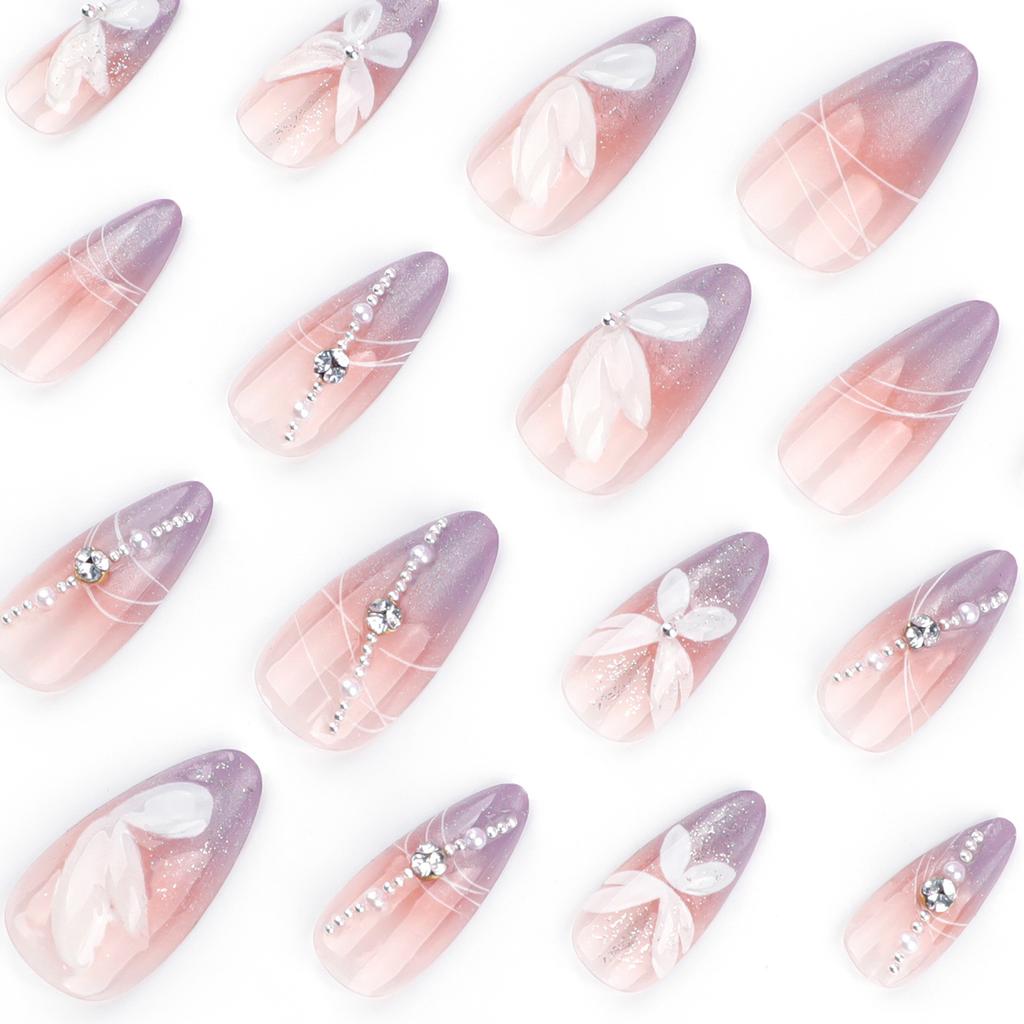 Glossy Gradients False Nails with Flash Cat Eyes Prevailing Natural Look Press-On Nail Sets for Daily and Parties Wearing