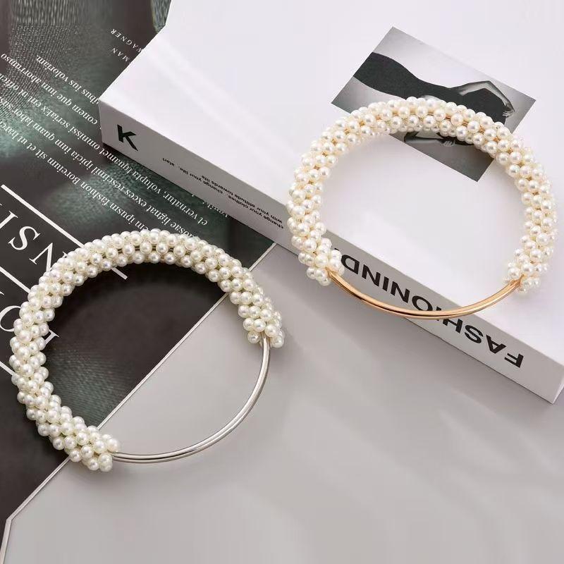 Colorful Beaded Pearl Bag Handle Round Metal Ring Braided DIY Accessory for Women Handbag Tote Craft Making Materials